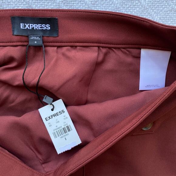 Express High-Waisted Pencil Skirt Red Rust Button Pocket Back Slit Size 8 NWT - Picture 6 of 11